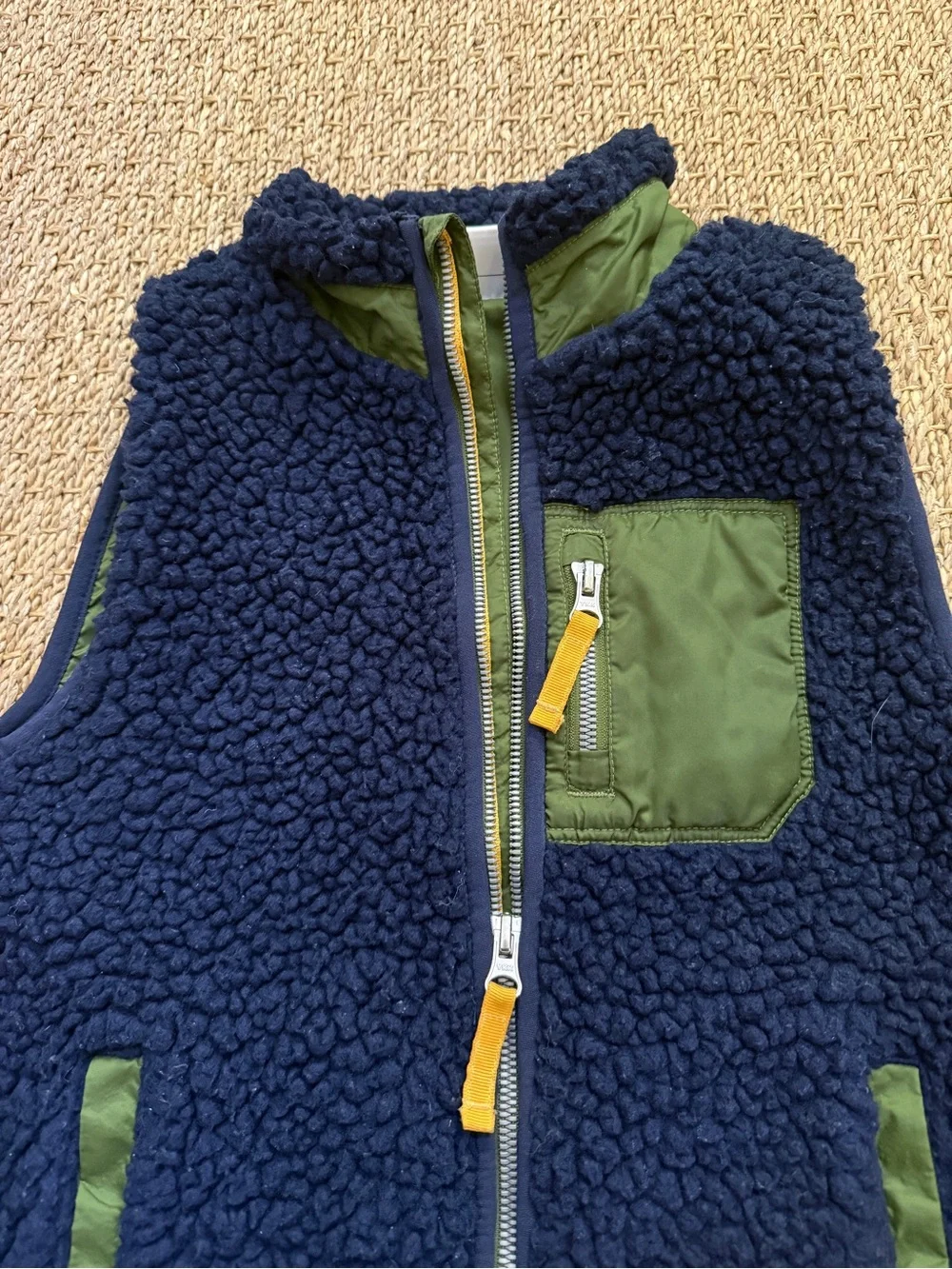 Hanna Andersson Sherpa Fleece Kids Vest Blue Green Utility EU Size 120 US 6-7
